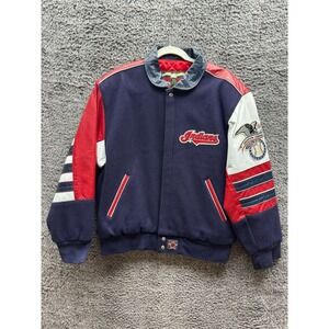 Vintage 90s Jeff Hamilton MLB Cleveland Indians Baseball Varsity Jacket Size S‎